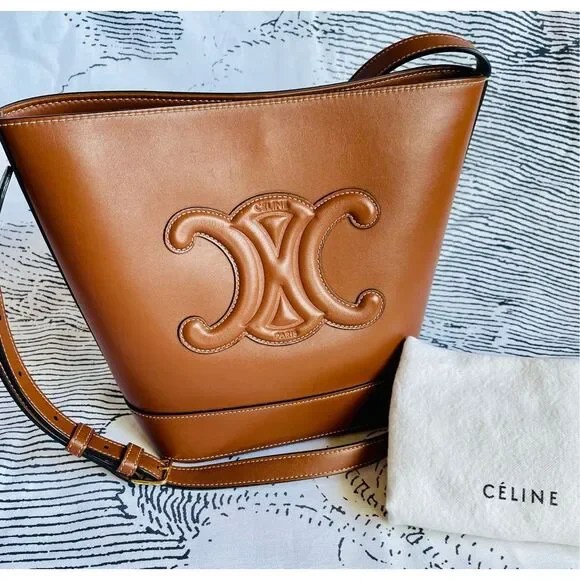 Celine Cuir Triomphe Small Calfskin Leather Bucket Crossbody Bag - Picture 1 of 12